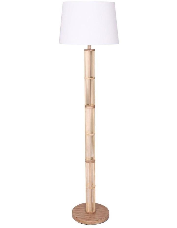 Sarantino Rattan Floor Lamp with Off-White Linen Shade White