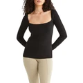 CALVIN KLEIN Rib Square-Neck Sweater Long Sleeve in Black S