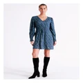 Vero Moda Babs Long Sleeve Above Knee Dress in Blue Assorted S