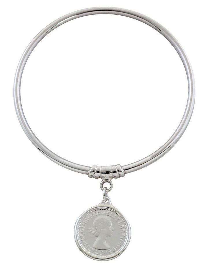 Mocha 6 Pence Coin Bangle in Silver One Size