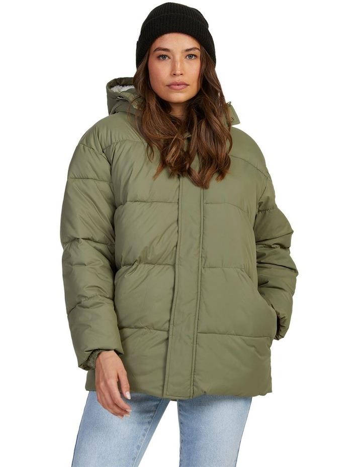 Roxy Ocean Ways Sherpa Lined Puffer Jacket in Green Beige L