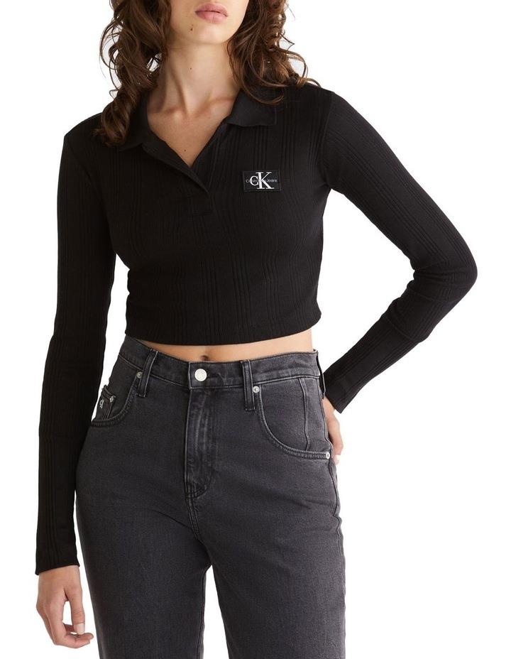 Calvin Klein Jeans Badge Polo Collar Long Sleeves in Black S