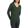 David Lawrence Everyday V Neck Cable Knit in Green Assorted XS