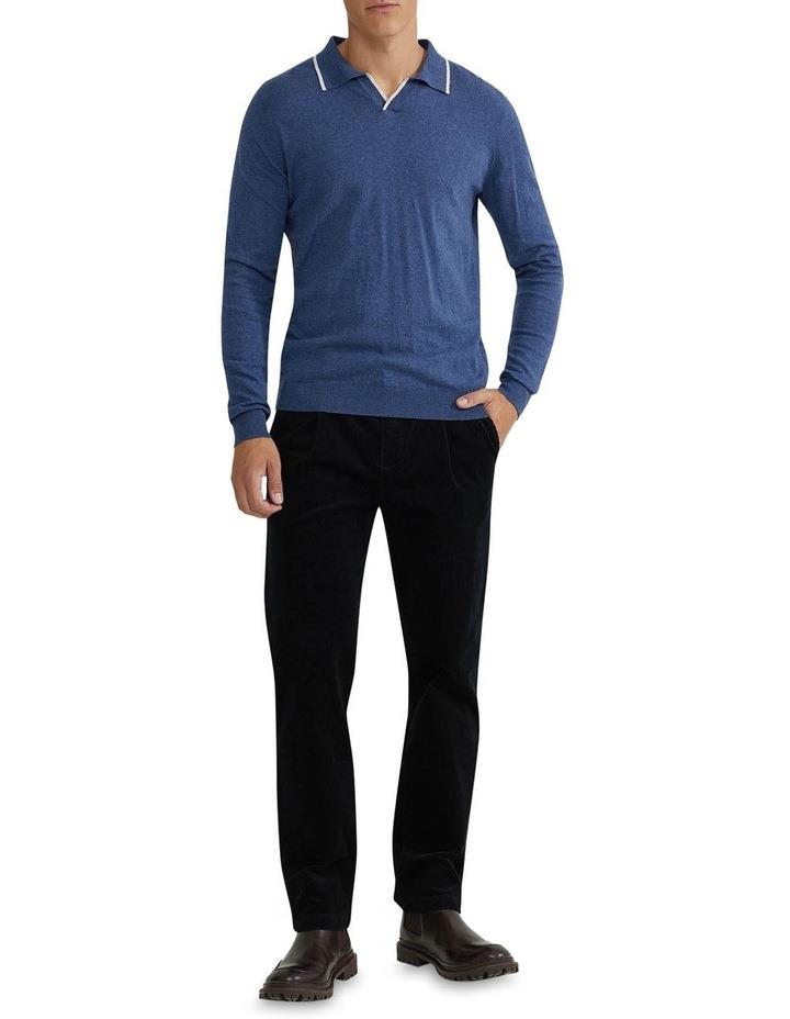 Oxford Reiss Tipping Collar Long Sleeve Knit Polo in Blue XXL
