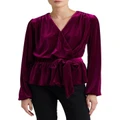 Lauren Ralph Lauren Velvet Belted Peplum Top in Purple S