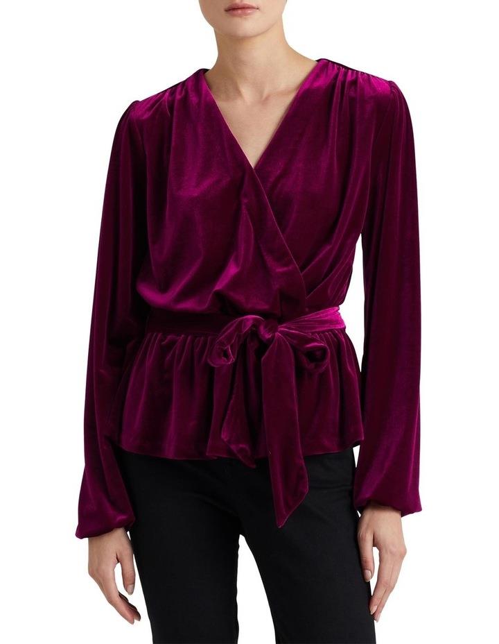 Lauren Ralph Lauren Velvet Belted Peplum Top in Purple M