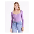 Miss Shop Eco Blend Sweetheart Knit Top in Purple M