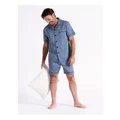 Reserve Short Sleeve Sateen Cotton Pyjama Set in Blue S