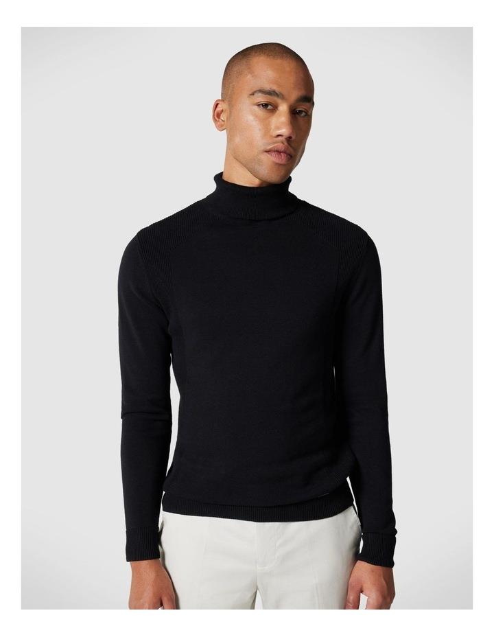 Politix Roll Neck Knit With Rib Detail in Black S