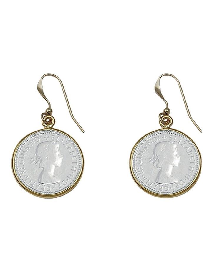 Mocha 3 Pence Coin Earrings with Rose Bezel in Silver One Size