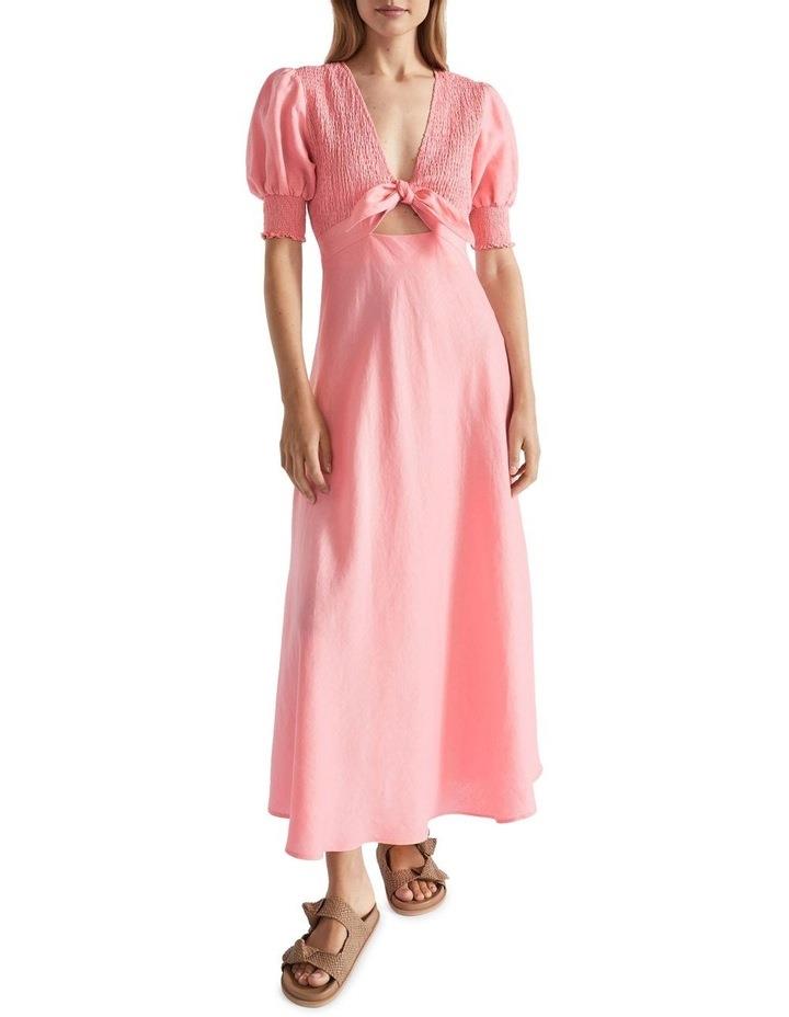 Seed Heritage Linen Shirred Tie Front Midi Dress Pale Pink 4