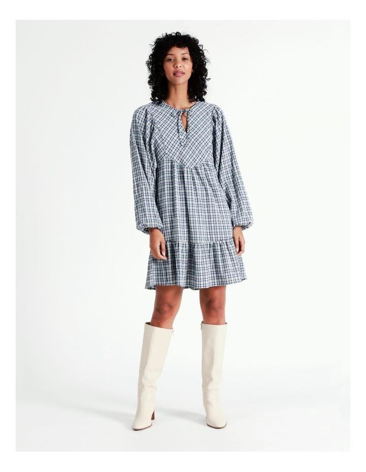 ONLY Nomi Long Sleeve V-Neck Check Dress in Blue XL