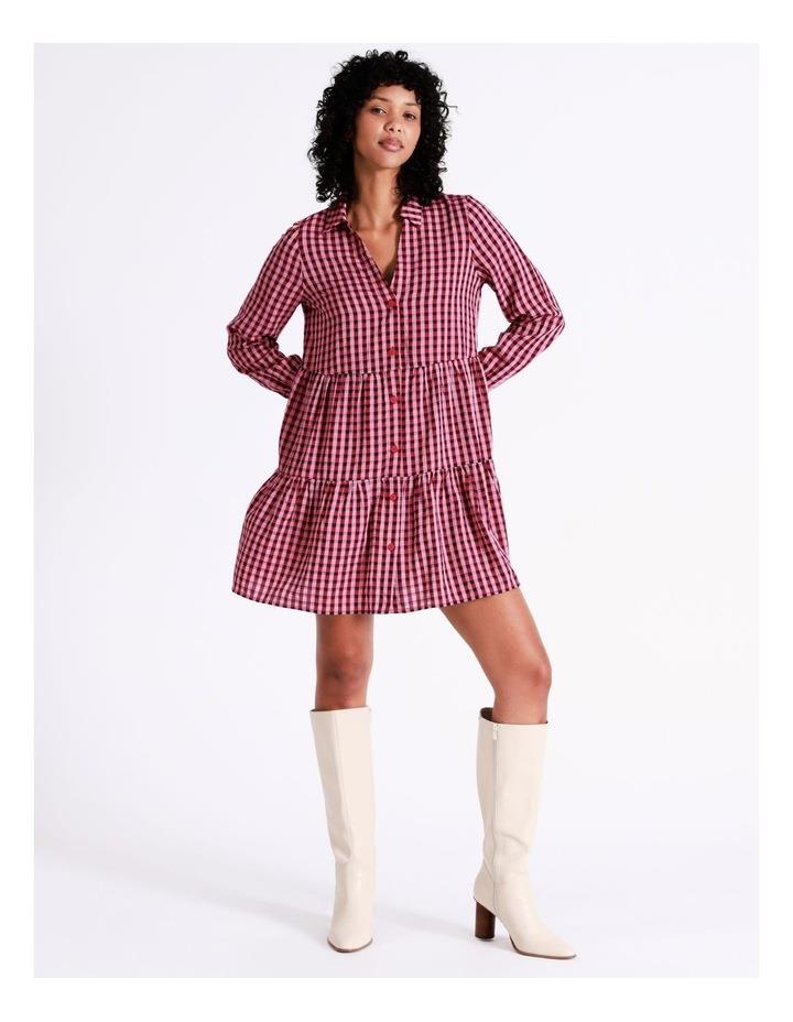 ONLY Laura Long Sleeve Shirt Check Dress in Red M