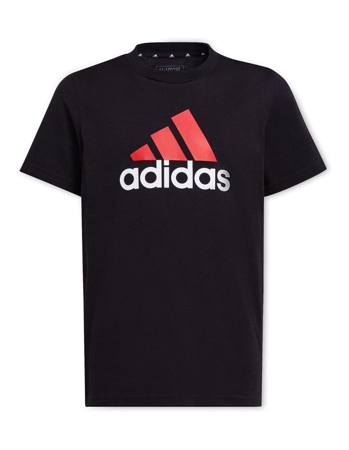 adidas Essentials Two-Color Big Logo Cotton T-Shirt in Black/Red Black 9-10