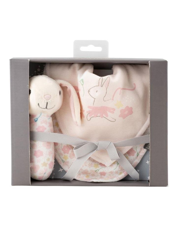The Little Linen Company Ballerina Bunny Rattle and Bib Set in Pink One Size