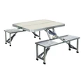 Weisshorn Folding Camping Table Outdoor Picnic BBQ With 2 Bench Chairs Set Silver