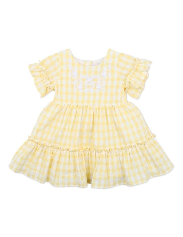Bebe Peggy Embroidered Gingham Dress in Lemon Yellow 000