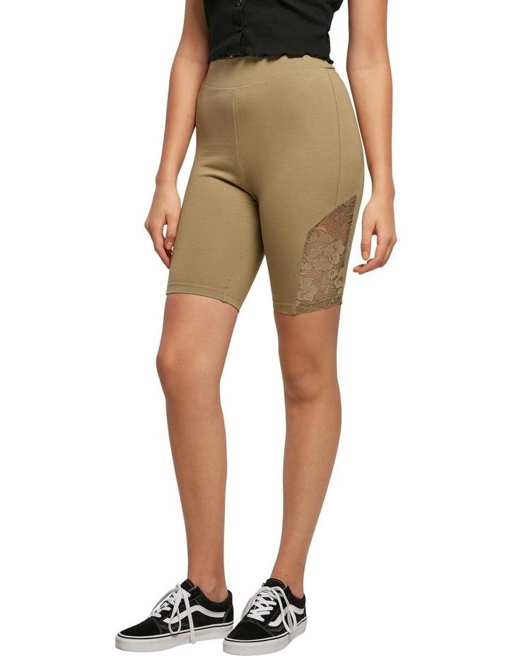 Urban Classics High Waist Lace Inset Cycle Shorts in Khaki S