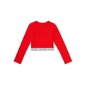 Tommy Hilfiger Long Sleeve Ribbed Crop Top in Deep Crimson Red 10