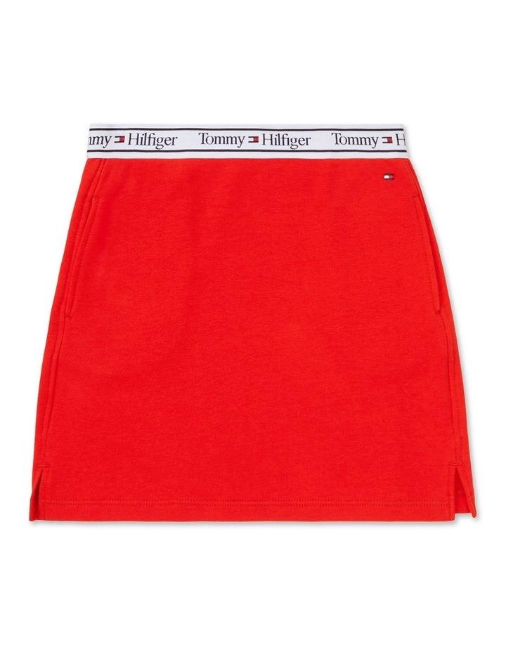 Tommy Hilfiger Logo Tape Waistband Mini Skirt in Deep Crimson Red 10