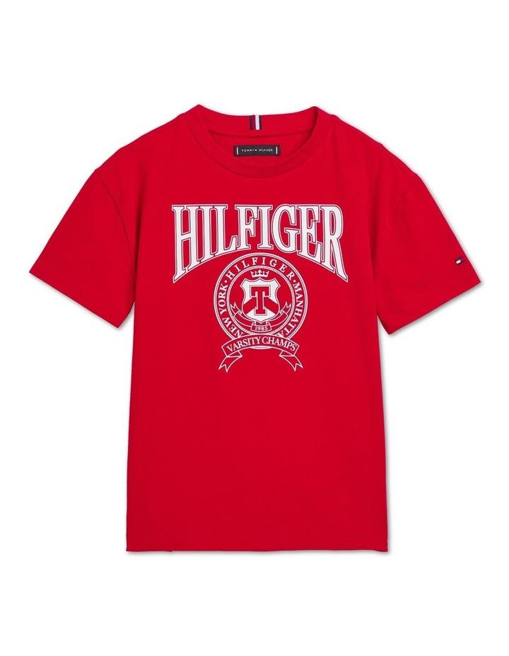Tommy Hilfiger Logo Peached Jersey T-shirt in Deep Crimson Red 3