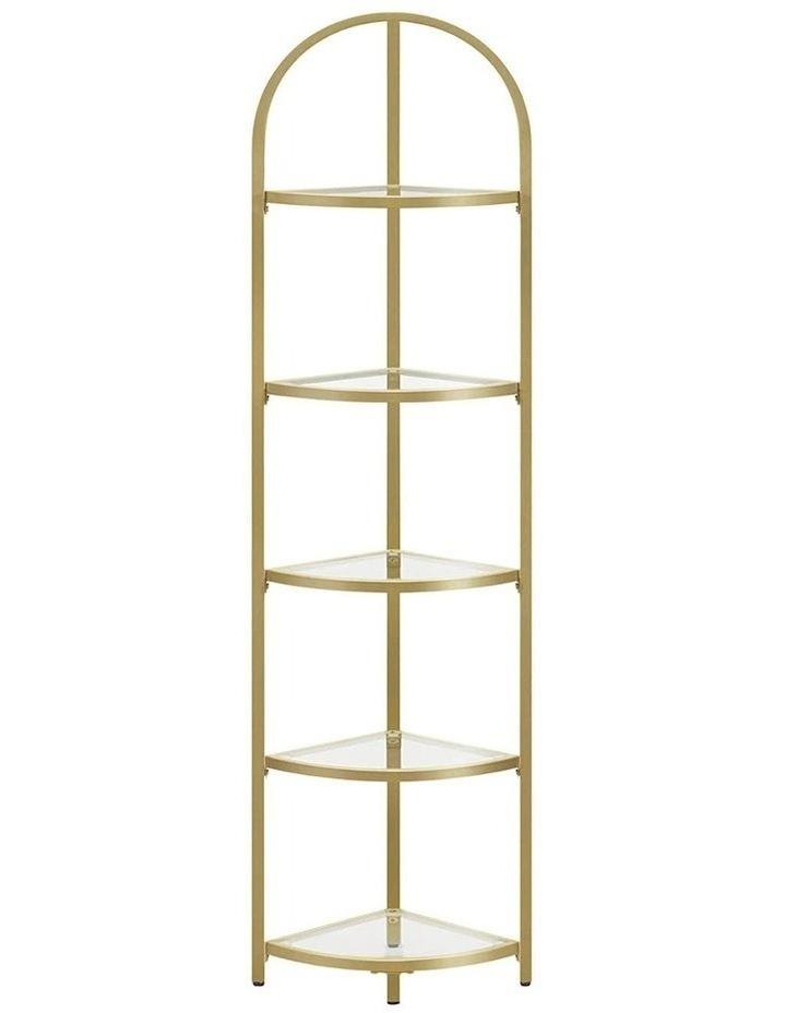 VASAGLE 5 Tier Corner Ladder Bookshelf Tempered Glass Modern Style in Gold
