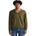 Gant Cotton Linen Long Sleeve Polo T-shirt in Racing Green M