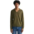 Gant Cotton Linen Long Sleeve Polo T-shirt in Racing Green L