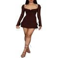 House of CB Baby Chiffon Cutout Halter Mini Dress in Chocolate XL