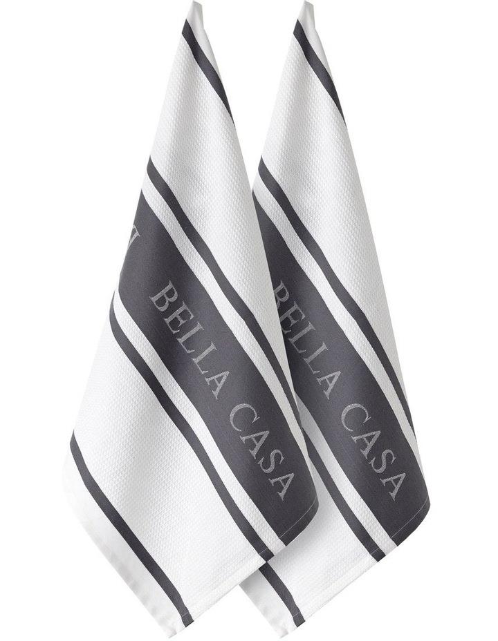 Ladelle Bella Casa Kitchen Towel Pack of 2 in White/Grey