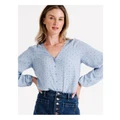 Grab Denim Eco Long Sleeve Button Through Blouse in Assorted 8