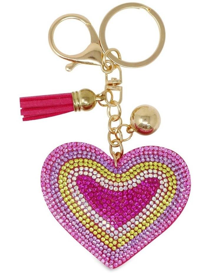 Pink Poppy Rainbow Heart Jewelled Bag Charm in Pink One Size