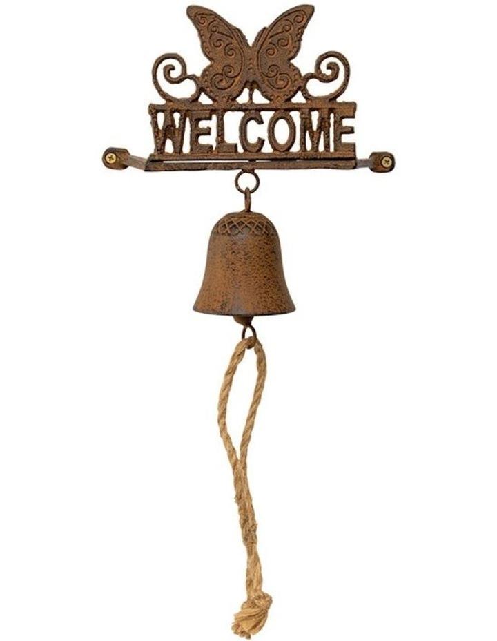 Willow & Silk Butterfly Welcome Sign Hanging Bell in Distressed Brown