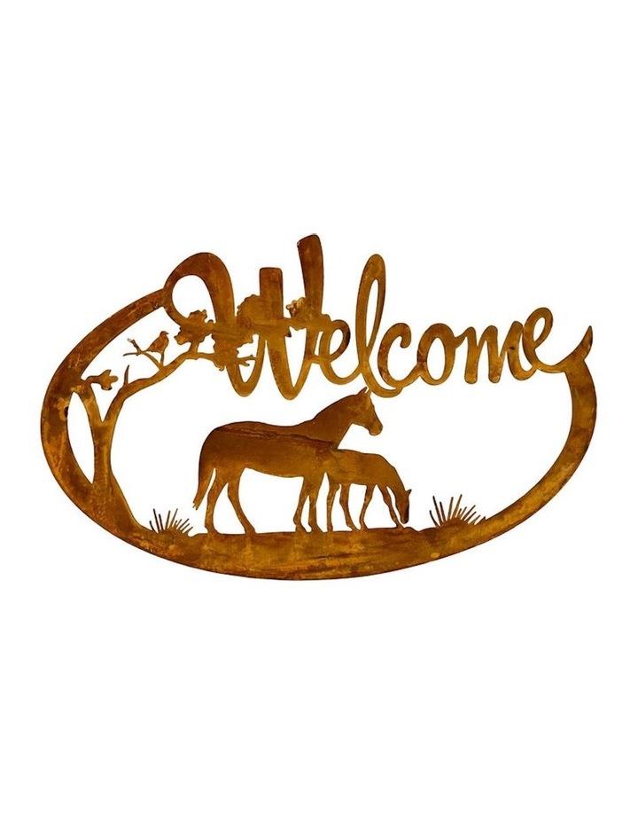 Willow & Silk Horse Welcome Sign Outdoor Wall Art in Rust