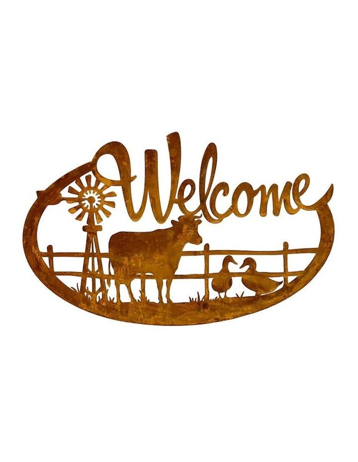 Willow & Silk Farm Welcome Sign Outdoor Wall Art in Rust