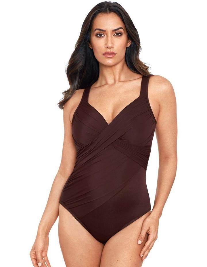 Miraclesuit Swim Rock Solid Revele Crossover Shaping Swimsuit in Sumatra Brown 10