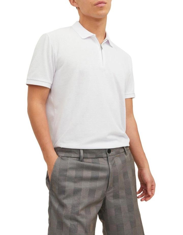 Jack & Jones Premium Scott Zip Polo T-shirt in White XXL