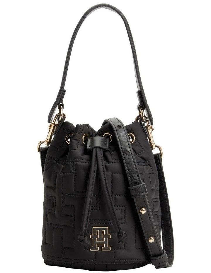 Tommy Hilfiger Chic Recycled Monogram Quilting Bucket Bag in Black