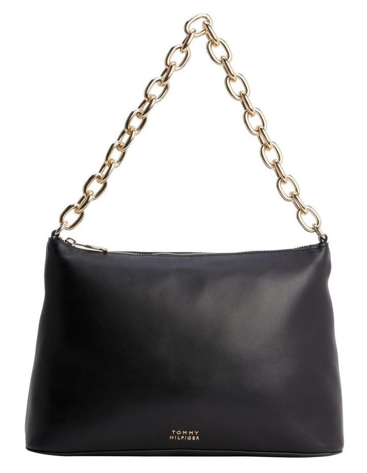 Tommy Hilfiger Chain Strap Leather Shoulder Bag in Black