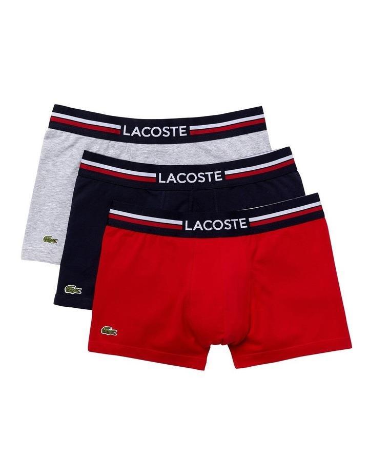 Lacoste Iconic Trunks 3 Pack in Grey Marle/Navy/Red Assorted S