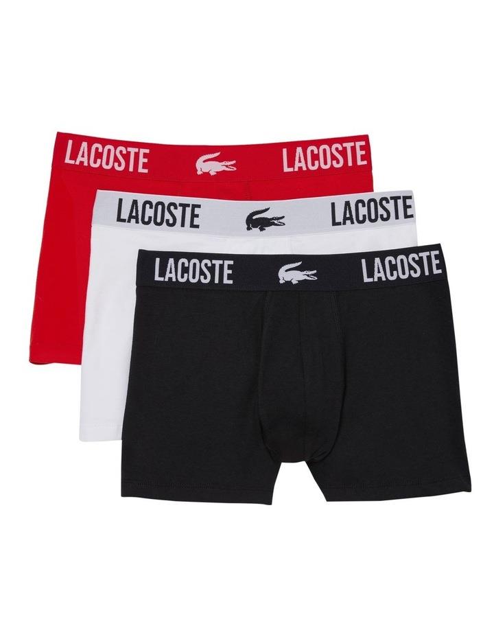 Lacoste Solid Logo Trunks 3 Pack in Black/White/Red Assorted S
