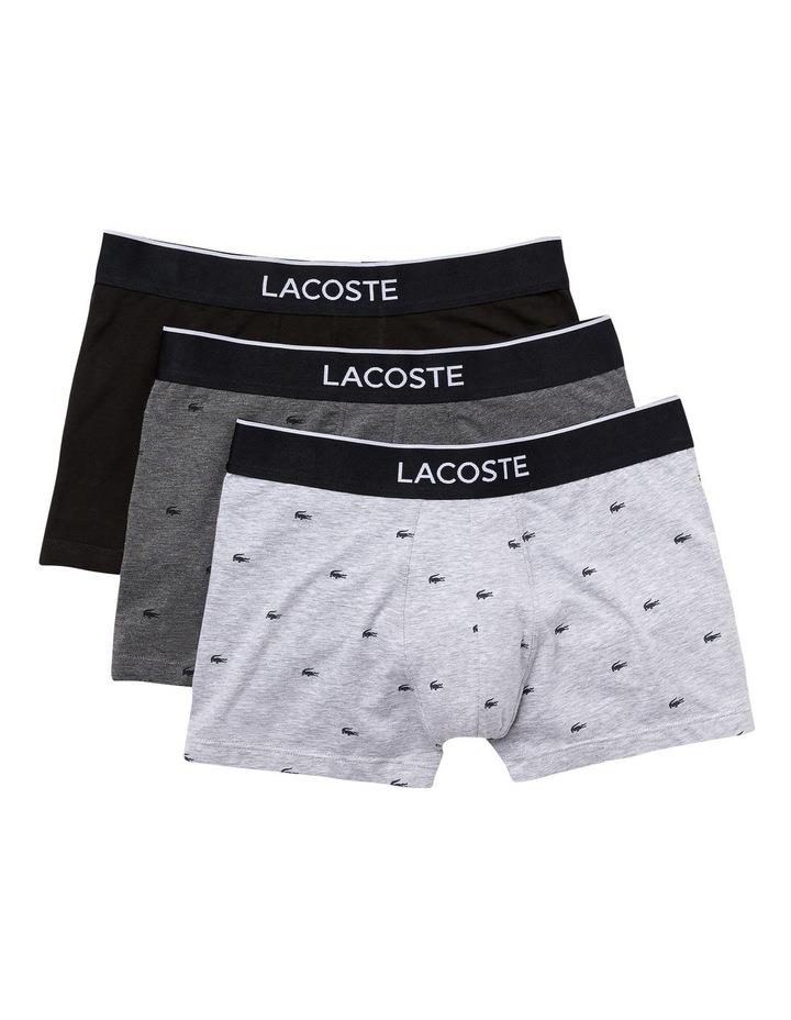 Lacoste Casual Logo Trunks 3 Pack in Black/Charcoal Croc Assorted M