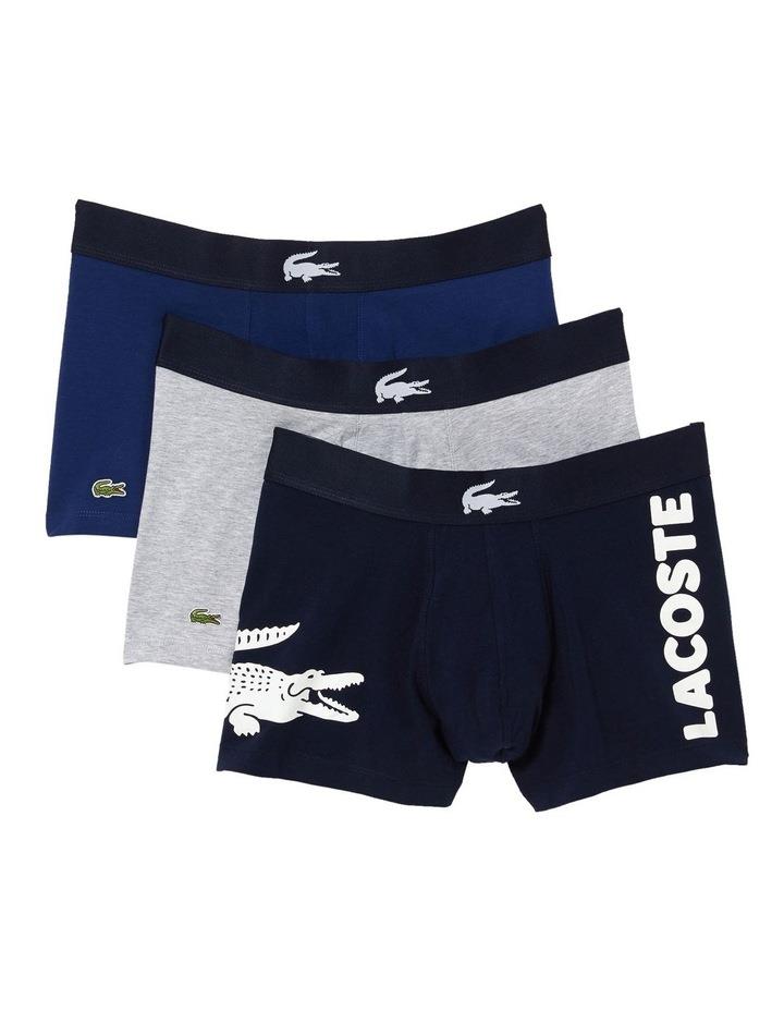 Lacoste Casual Large Logo Trunks 3 Pack in Navy/Grey Stripe/Black Assorted S