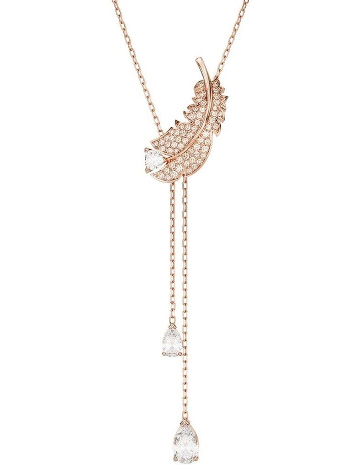 Swarovski Nice Y Pendant Feather Rose Gold-Tone Plated in White