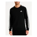adidas Essentials Fleece 3-Stripes Sweatshirt in Black/White Black M