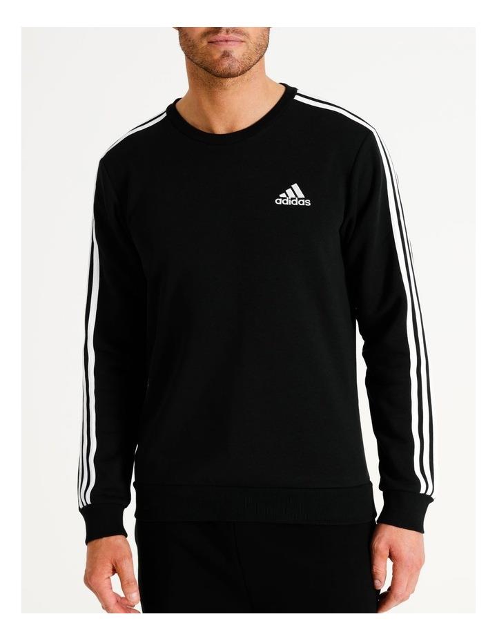 adidas Essentials Fleece 3-Stripes Sweatshirt in Black/White Black L