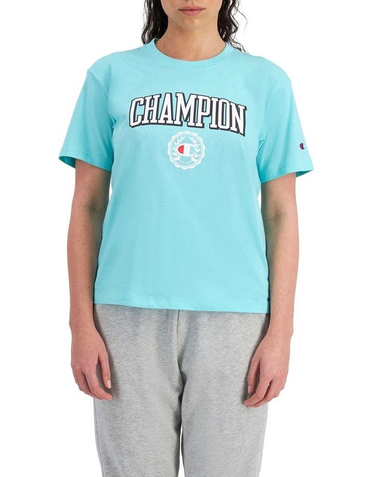 Champion Graphic Tee in Isla Blue Turquoise S