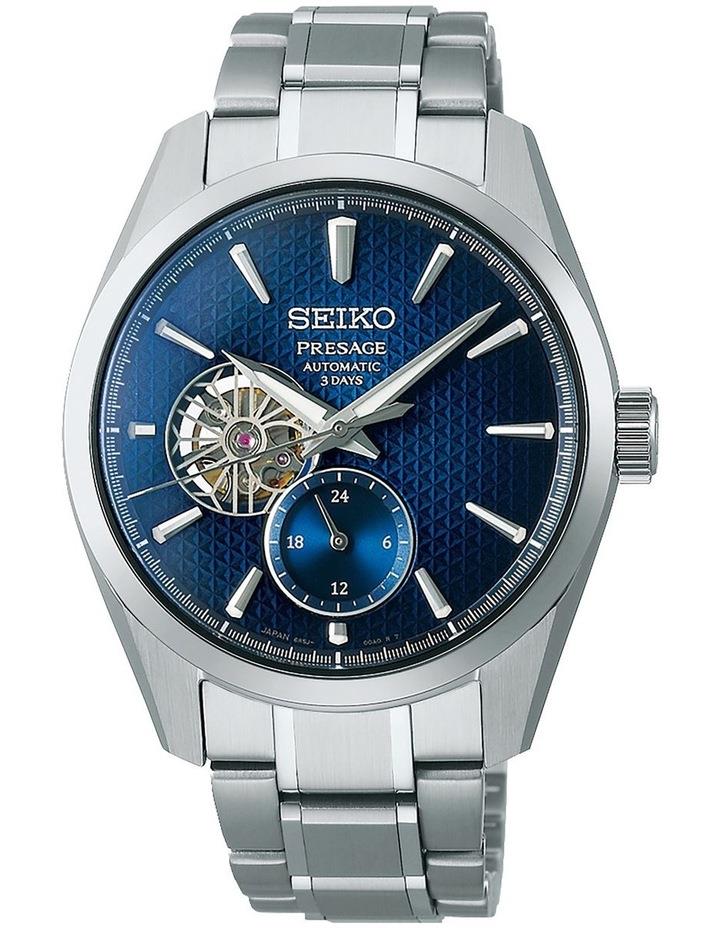 Seiko Presage Sharp Edge Open Heart Dial Watch in Blue Silver