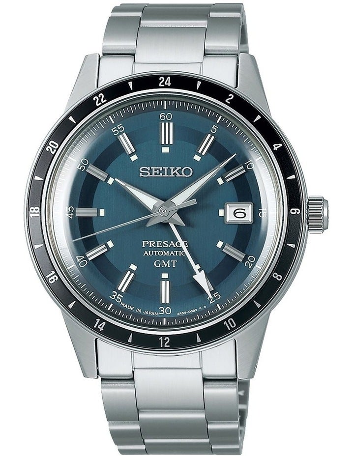 Seiko SSK009J Presage Style 60s GMT Watch in Silver