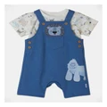 Sprout Animal Outline Knit Overall Set in Denim 2
